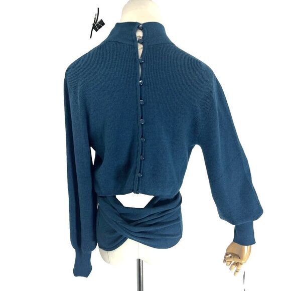 NWT Ryegrass Womens Large Teal Sweater Mock Neck Open Back Tie Button - Picture 4 of 16